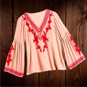 Hazel lightweight too.  Pink chambray and red embroidery.  Size XS